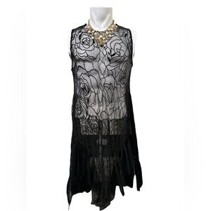 Sheer Black Floral Lace Asymmetrical Dress